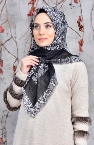 Patterned Cotton Scarf 2144-13 Black Gray 2148-13