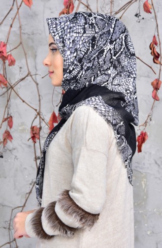 Patterned Cotton Scarf 2144-13 Black Gray 2148-13