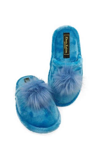 Dame Pantoffel mit Ponpon TEZ001-04 Blau 001-04