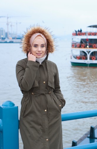 Manteau Taille Plissée 3035-01 Khaki 3035-01