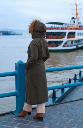 Manteau Taille Plissée 3035-01 Khaki 3035-01