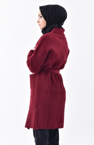 Knitwear Belted Cardigan 1027-06 Claret Red 1027-06