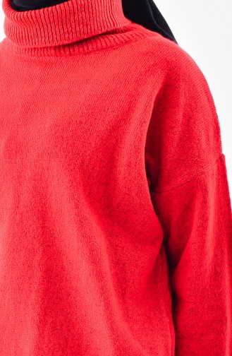 Zipper Detailed Knitwear Sweater 2069-04 Pomegranate Flower 2069-04