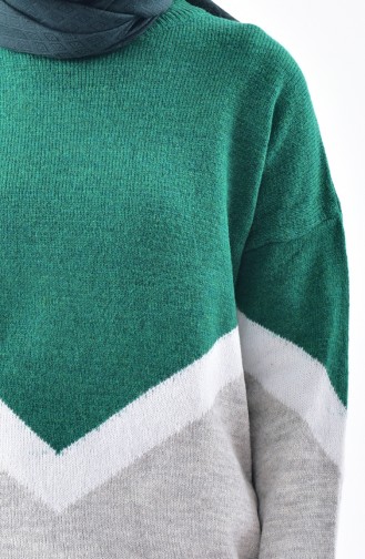 V Patterned Knitwear Sweater 2075-02 Emerald Green 2075-02