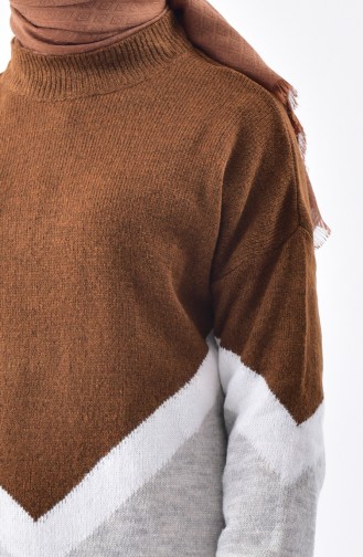 V Patterned Knitwear Sweater 2075-03 Brown 2075-03