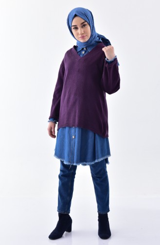 Knitwear V-Neck Sweater 2078-01 Purple 2078-01