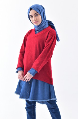 Knitwear V-Neck Sweater 2078-03 Red 2078-03