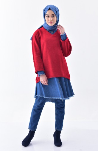 Pull Tricot Col V 2078-03 Rouge 2078-03