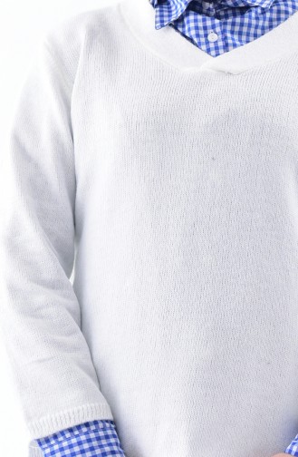 Pull Tricot Col V 2078-05 Blanc 2078-05