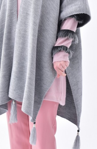 Tassels Knitwear Poncho 0870-03 Gray 0870-03