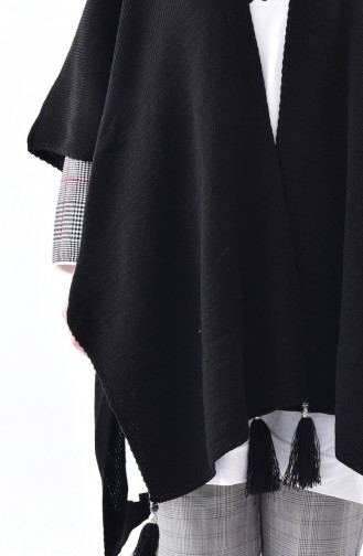 Tasseled Knitwear Poncho 0870-07 Black 0870-07