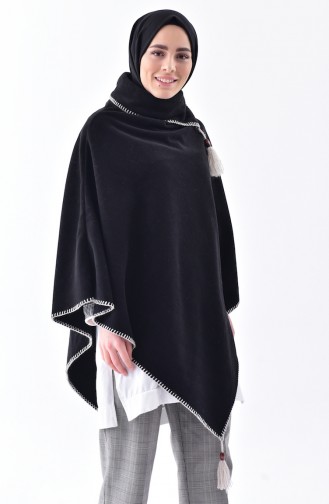 Shawl Collar Fleece Poncho 1001-06 Black 1001-06