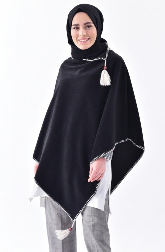 Shawl Collar Fleece Poncho 1001-06 Black 1001-06