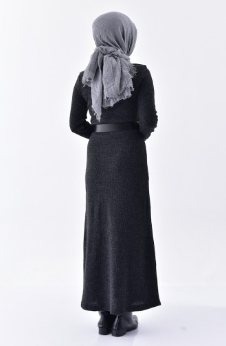 فستان تريكو بتصميم حزام للخصر 2094-04 لون اسود 2094-04
