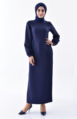 Pleated Detailed Dress 4432-02 Navy Blue 4432-02