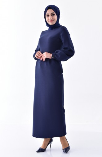Pleated Detailed Dress 4432-02 Navy Blue 4432-02