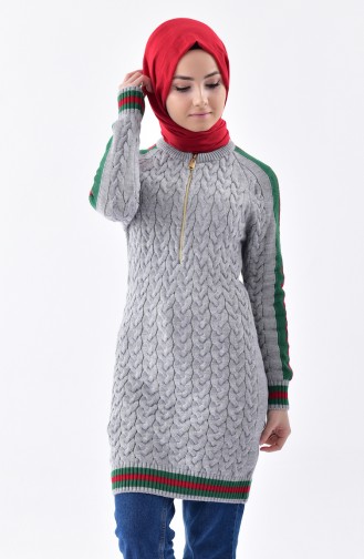 Triko Fermuarlı Tunik 3134-08 Gri