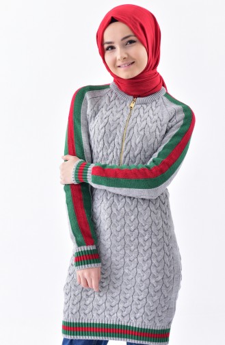 Triko Fermuarlı Tunik 3134-08 Gri