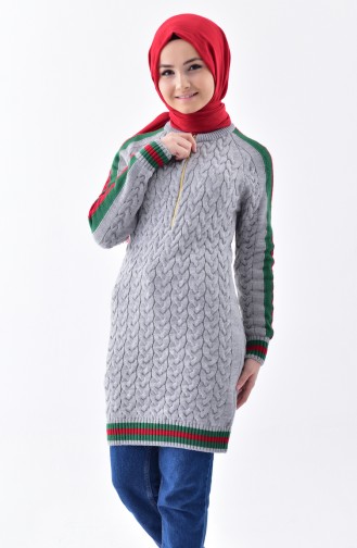 Triko Fermuarlı Tunik 3134-08 Gri