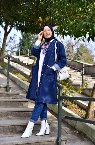 Long Jeans Jacket 4422-02 Navy Blue 4422-02