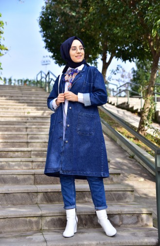 Long Jeans Jacket 4422-02 Navy Blue 4422-02