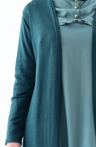 Long Gilet a Rayure 7007-11 Vert emeraude 7007-11