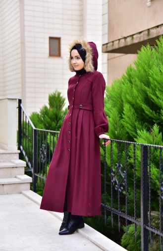 Kürklü Kaşe Kaban 4431-03 Bordo