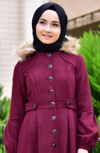 Kürklü Kaşe Kaban 4431-03 Bordo