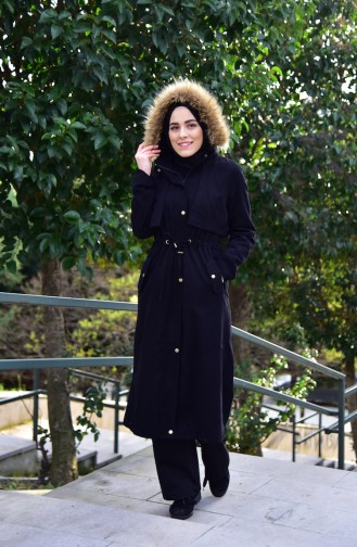 Manteau Taille Plissée 3035-02 Noir 3035-02