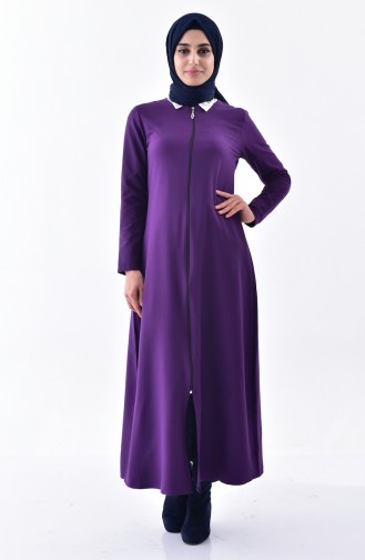 Abaya Fermeture a Glissiere 0546-02 Pourpre 0546-02