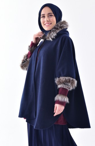 Hooded Polar Fleece Poncho 1002-03 Navy Blue 1002-03