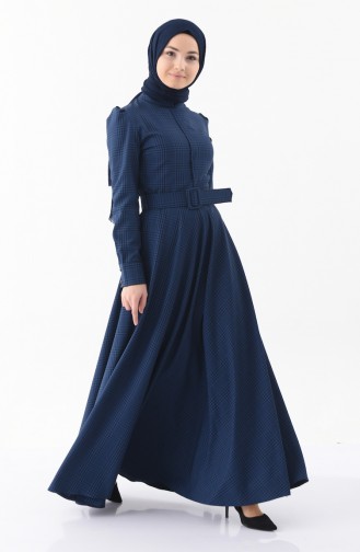 Robe a Carreaux et Ceinture 81643-05 Bleu Marine 81643-05