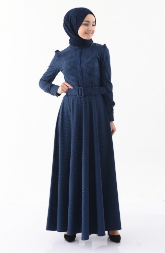Robe a Carreaux et Ceinture 81643-05 Bleu Marine 81643-05