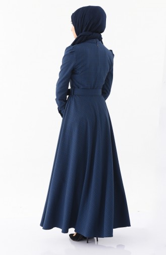 Robe a Carreaux et Ceinture 81643-05 Bleu Marine 81643-05