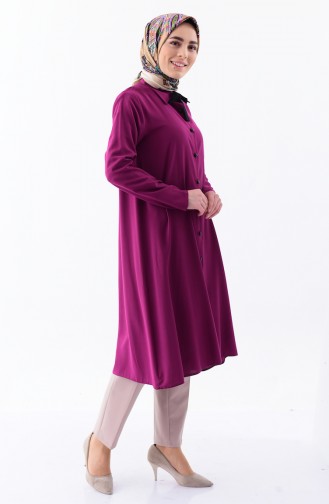 Buglem Tie Collar Buttoned Tunic 1182-03 Damson 1182-03