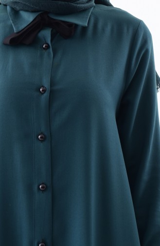 Buglem Tie Collar Buttoned Tunic 1182-05 Emerald Green 1182-05