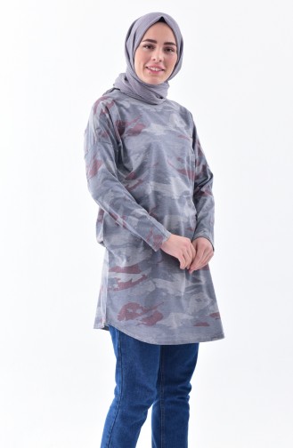 Camouflage Patterned Tunic 7324-01 Gray Burgundy 7324-01
