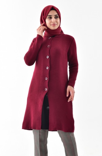 Düğmeli Triko Hırka 3916-04 Bordo