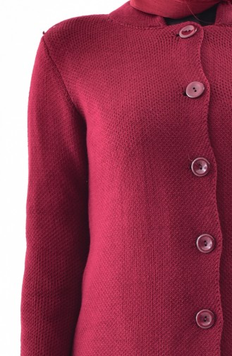 Buttoned Knitwear Cardigan 3916-04 Claret Red 3916-04