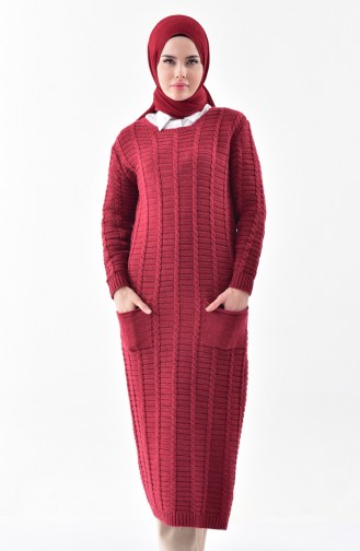 Longue Tunique Tricot avec Poches 3292-08 Bordeaux 3292-08