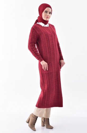 Longue Tunique Tricot avec Poches 3292-08 Bordeaux 3292-08