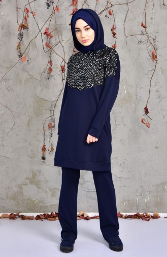 Sefa Merve Sequined Tracksuit Team 1407-02 Navy Blue 1407-02