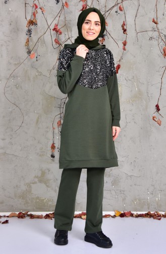 Sefa Merve Ensemble Survêtement a Paillettes 1407-03 Khaki 1407-03