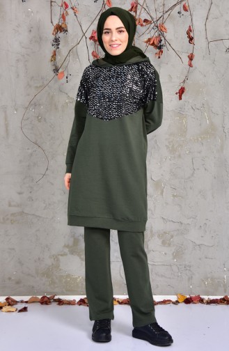 Sefa Merve Ensemble Survêtement a Paillettes 1407-03 Khaki 1407-03