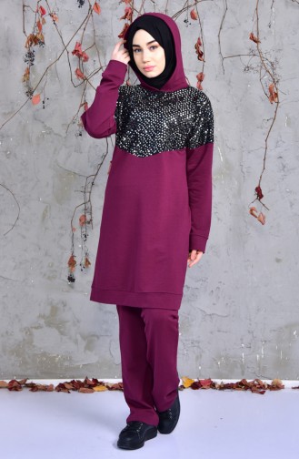 Sefa Merve Ensemble Survêtement a Paillettes 1407-04 Pourpre 1407-04
