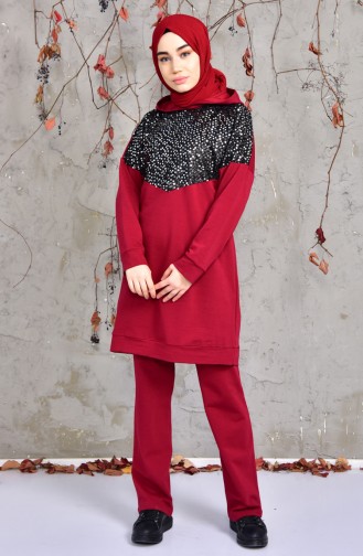 Sefa Merve Sequined Tracksuit Team 1407-05 Claret Red 1407-05