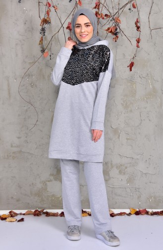 Sefa Merve Sequined Tracksuit Team 1407-06 Gray 1407-06