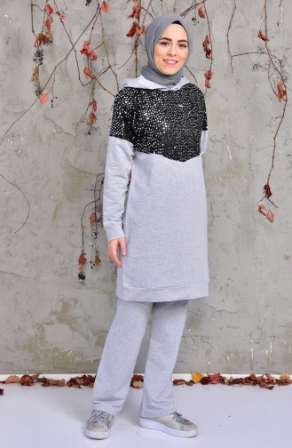 Sefa Merve Sequined Tracksuit Team 1407-06 Gray 1407-06