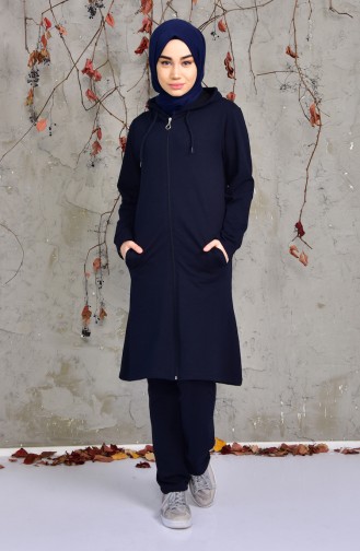 Zippered Hooded Tracksuit Suit 18138-02 Navy 18138-02