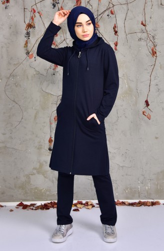 Zippered Hooded Tracksuit Suit 18138-02 Navy 18138-02
